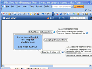 Here's a screenmovie of my test mind map with embedded Notes
doclinks